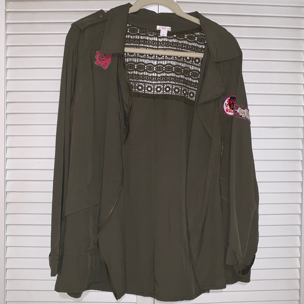 Olive Green Jacket with Lace and Patches